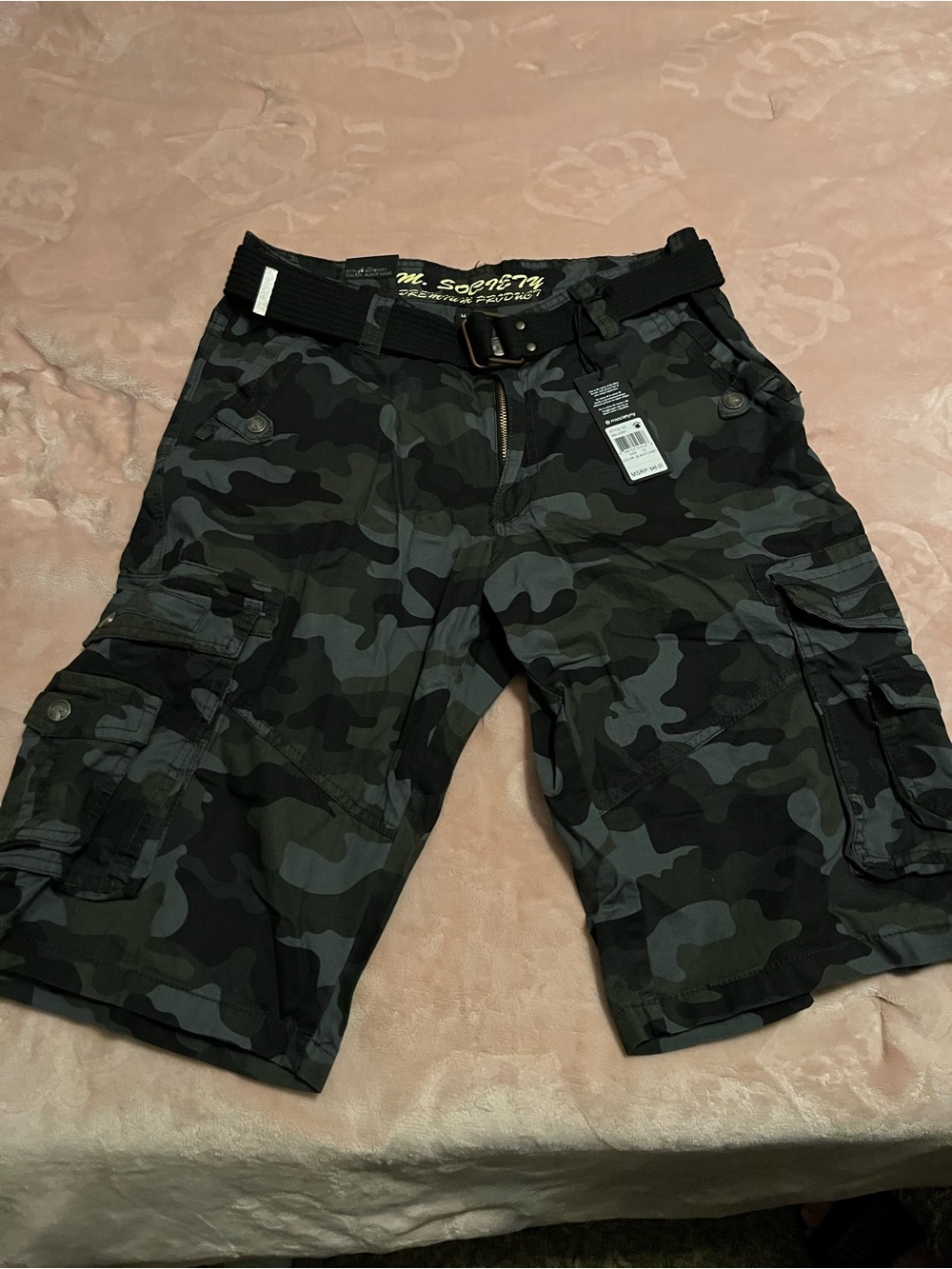 Society Men's Black & Gray Camo Cargo Shorts